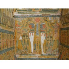 Painted coffin of Amun Amenemope, two Anubis, sun disc